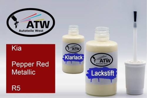 Kia, Pepper Red Metallic, R5: 20ml Lackstift + 20ml Klarlack - Set, von ATW Autoteile West.